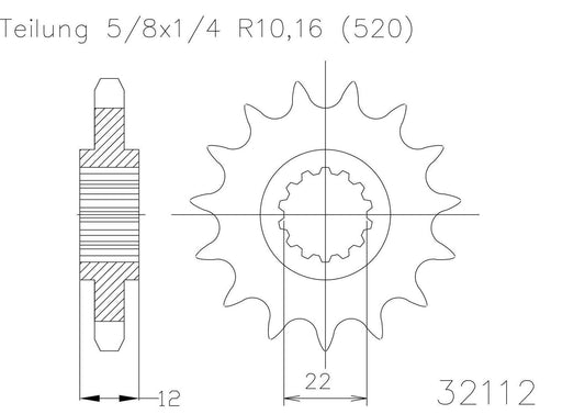 SPROCKET FRONT MOTO MASTER STEEL 12T GAS GAS EC SM XC