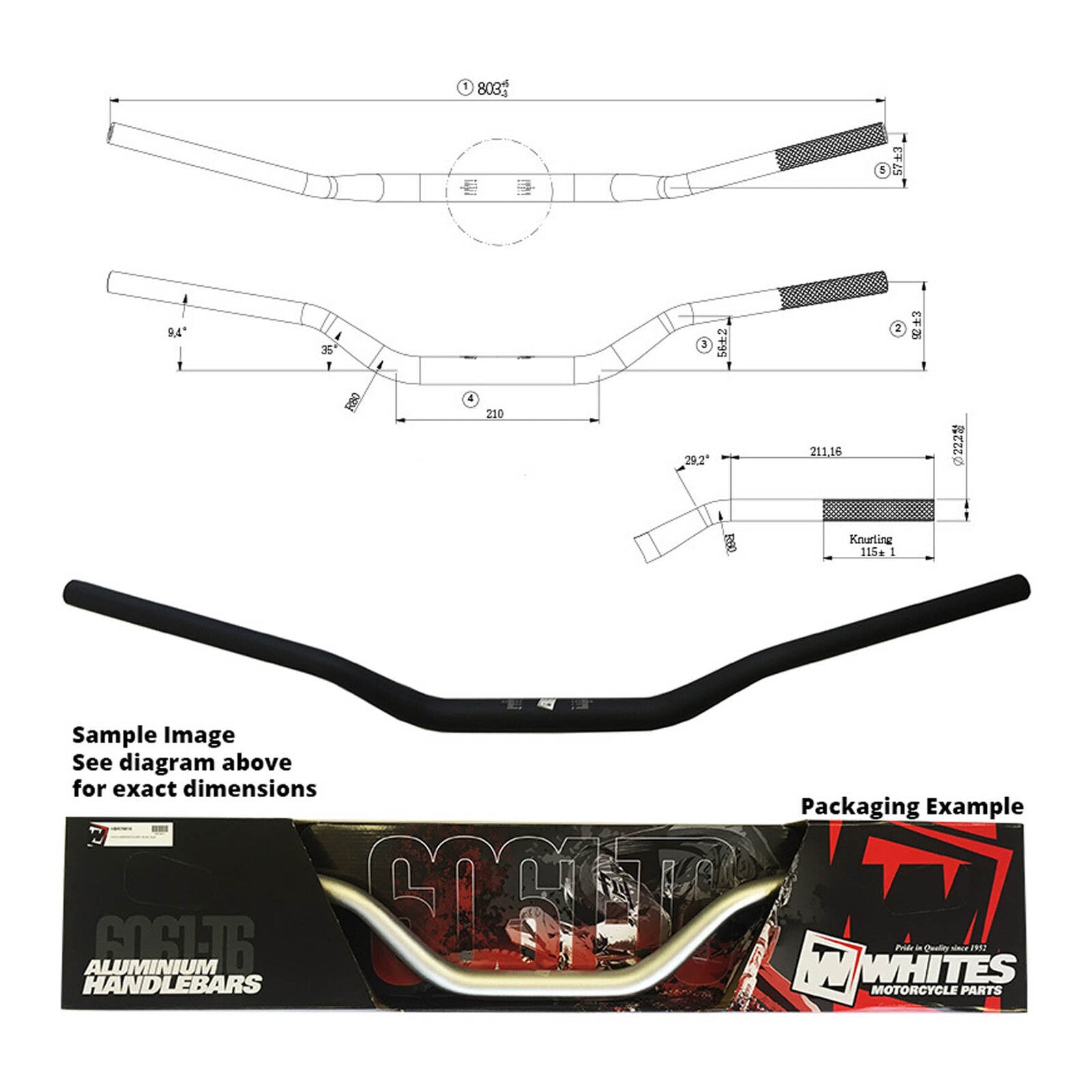 Whites Handlebar Taper AL6061 Black WR125/250/450 (’04) 1-1/8"