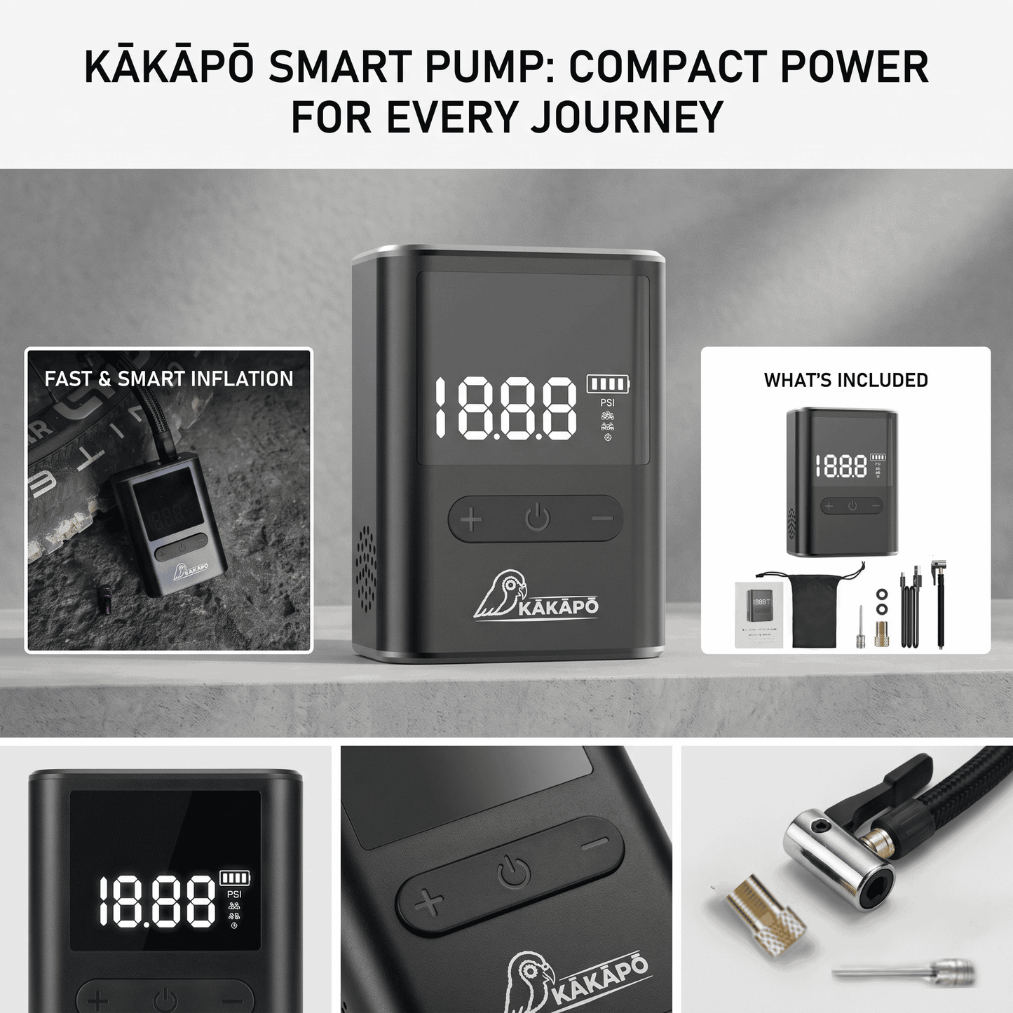 Kakapo Mini Portable Electric Bike & Tyre Pump (Black)