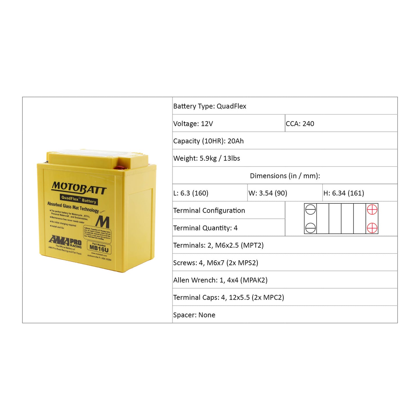 Motobatt Battery Quadflex AGM - MB16U