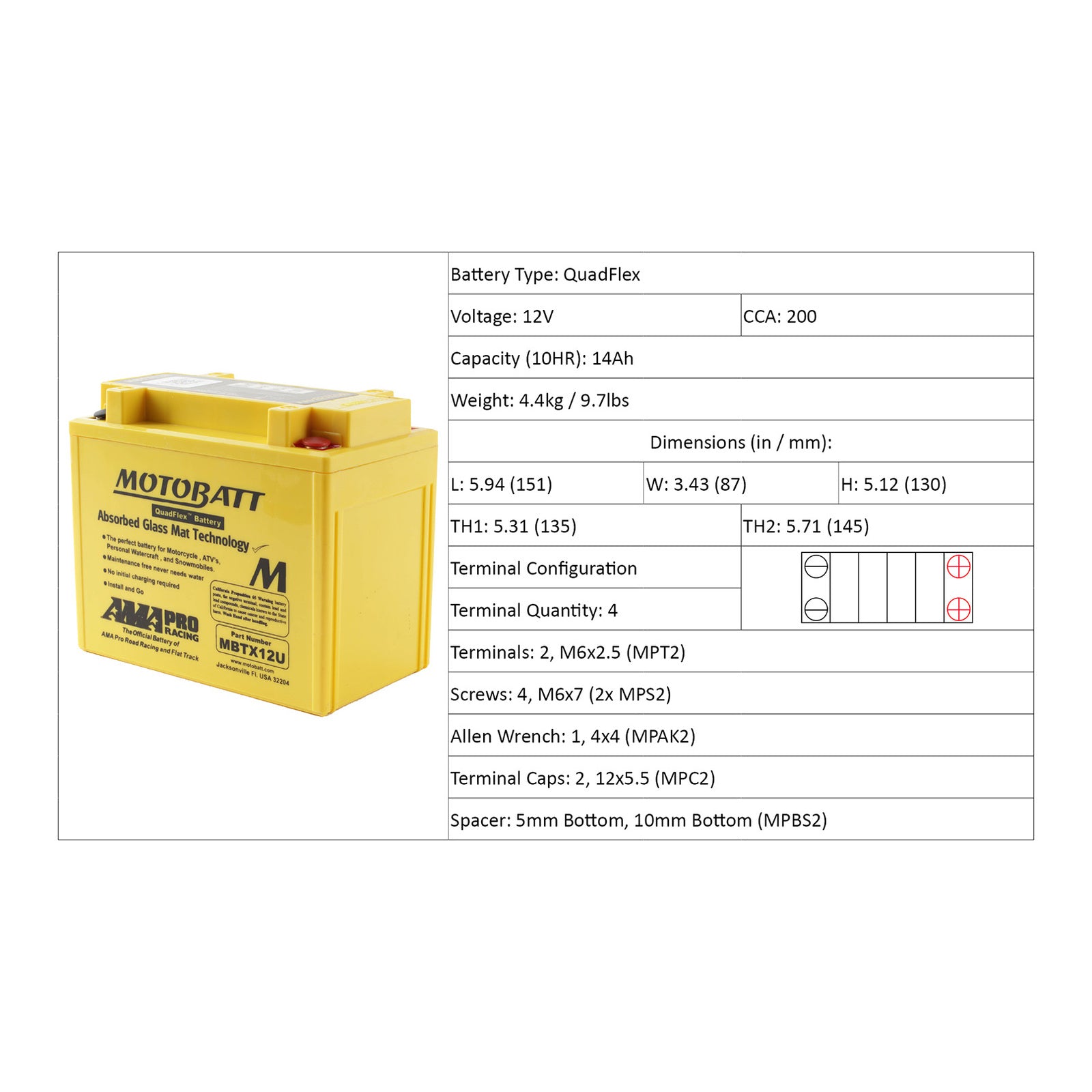 Motobatt Battery Quadflex AGM - MBTX12U