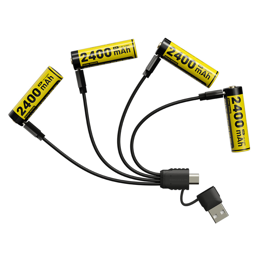 Nitecore Li Ion Rechargeable Aa Battery 2400 Mah 1.5 V 4 Pack Kit