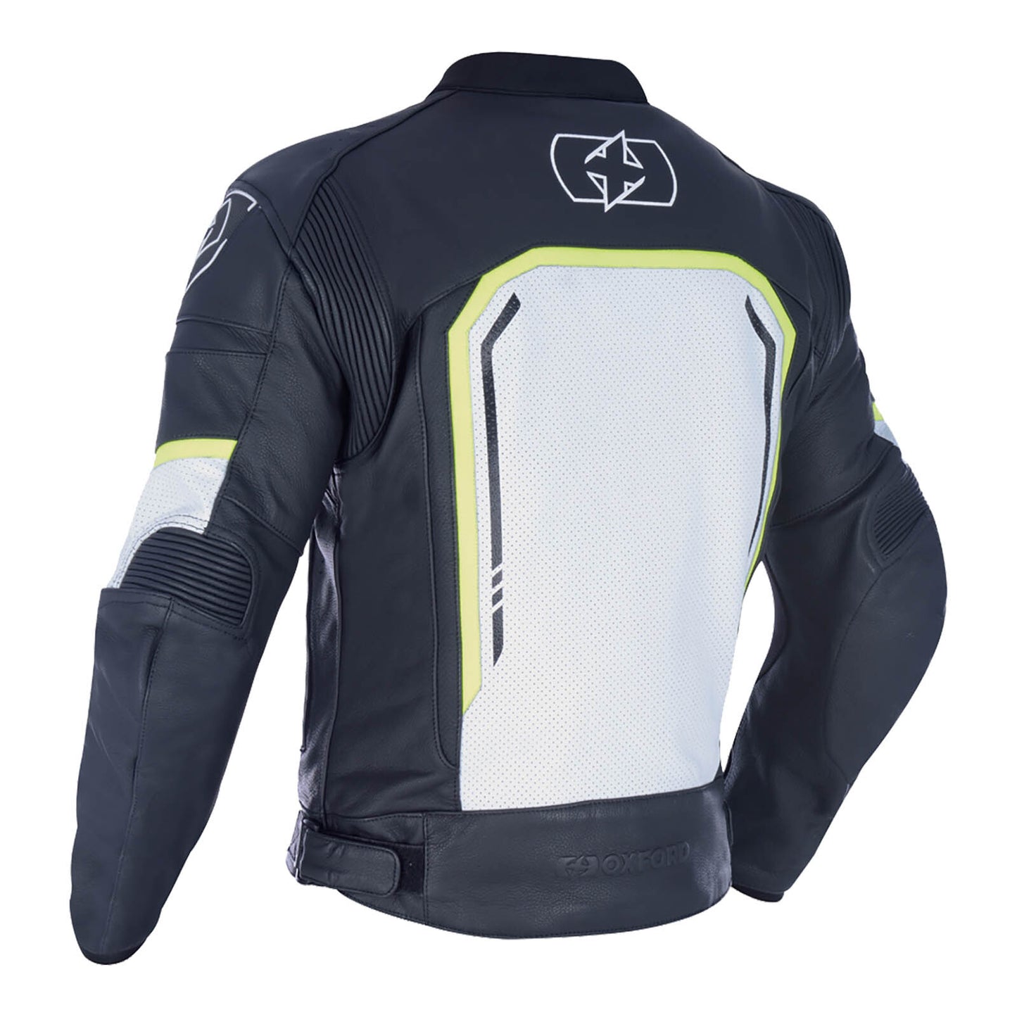 Oxford Strada Leather Jacket - Black / White / Fluro