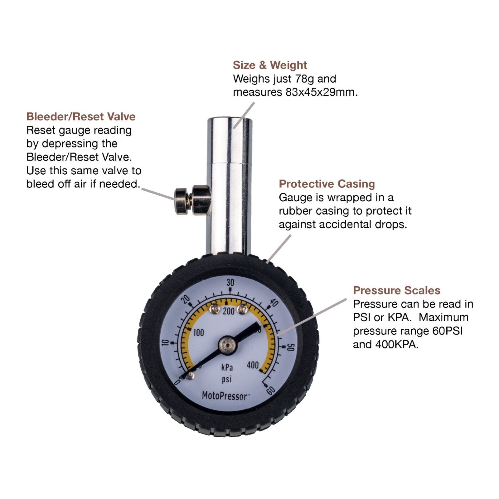 Rocky Creek Motopressor Dial Tyre Gauge