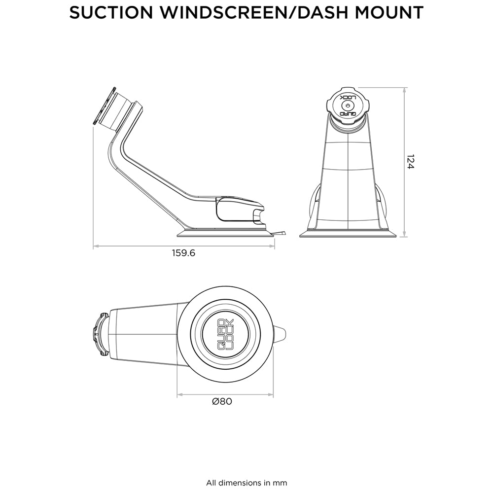 Quad Lock Suction Mount dimensions