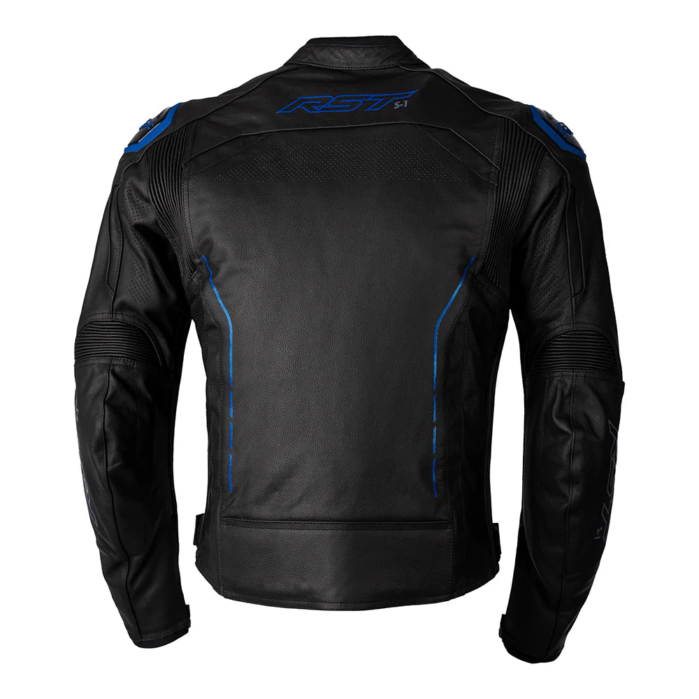 RST S1 CE LEATHER JACKET [BLACK/GREY/NEON BLUE]
