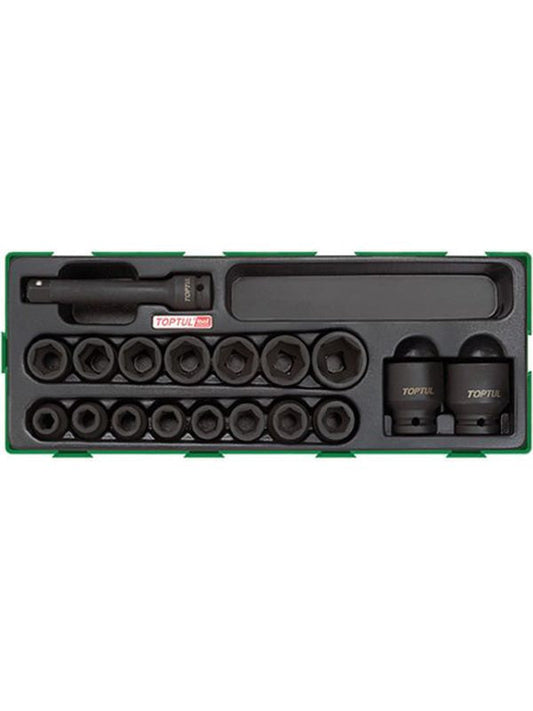 Toptul 18pcs 1/2In Dr Flank Impact Socket Set Metric Modular Insert