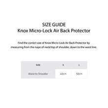 KNOX Size Chart - Micro-Lock Air MK2 Back Protectors
