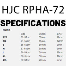 HJC RPHA 72 size chart