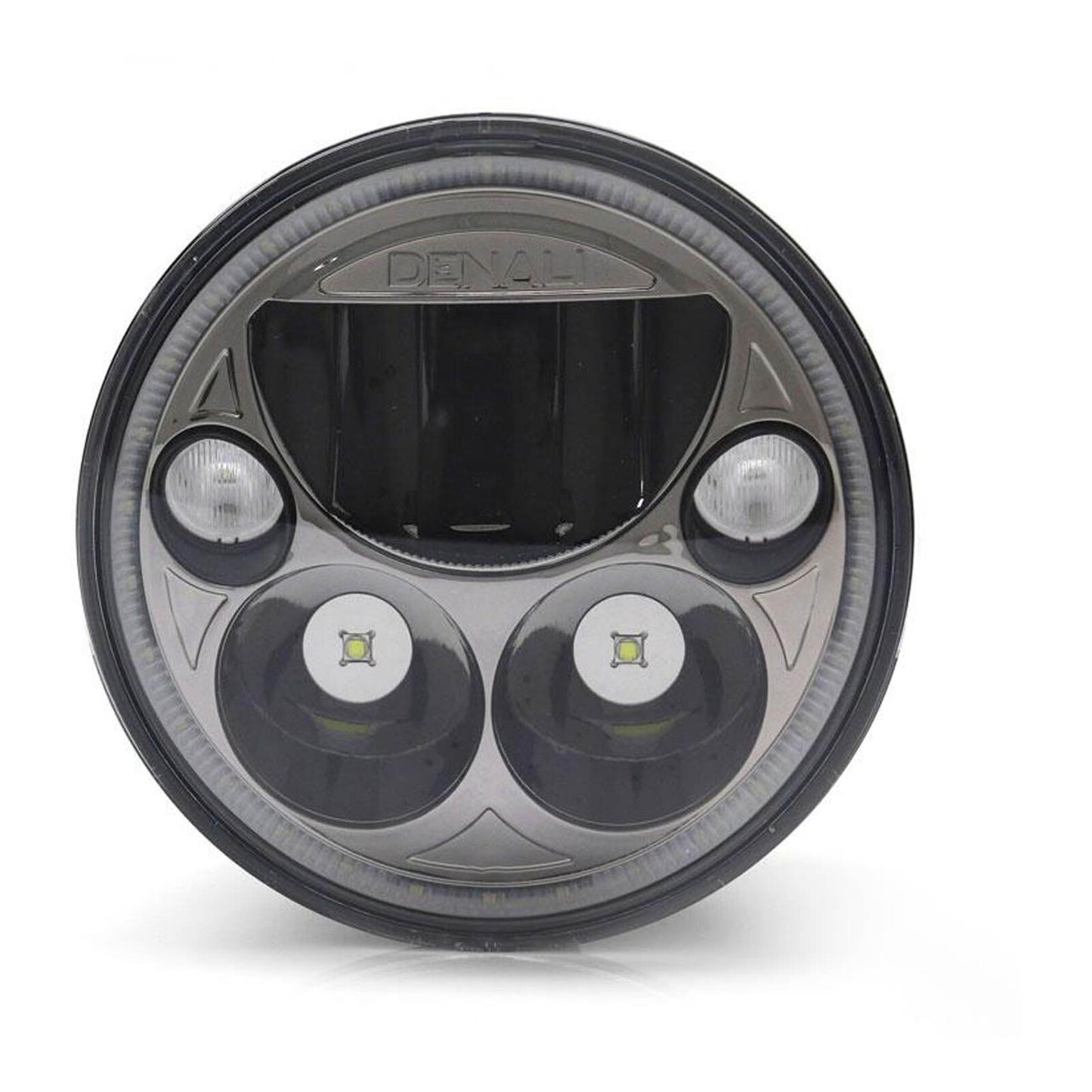 Denali M5 E-Mark LED Headlight Module, 5.75" Round, Black Chrome