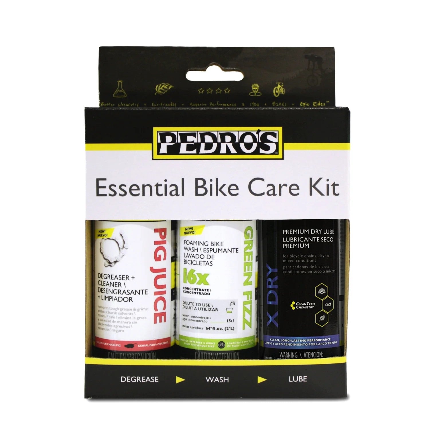 Pedro's Essential Bike Care Kit II - Wash, Degrease and Lube