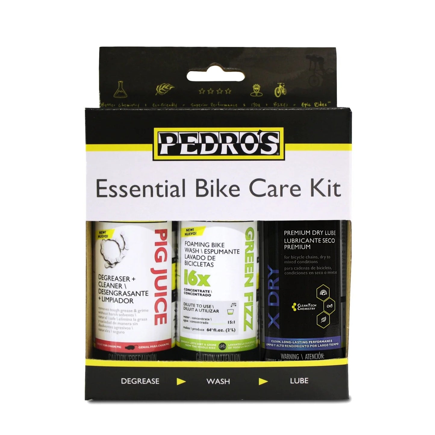 Pedro's Essential Bike Care Kit II - Wash, Degrease and Lube