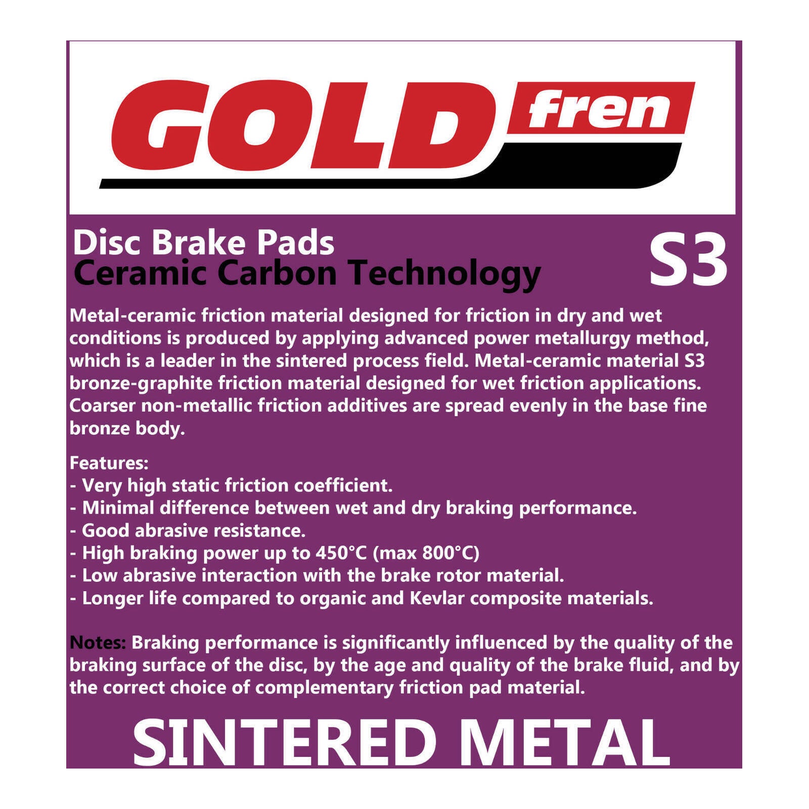 BRAKE PADS GOLDFREN SINTERED SPORTS GF024 - S3 ( PH41 )