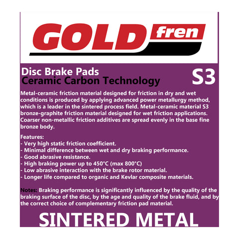 BRAKE PADS GOLDFREN SINTERED SPORTS GF242 - S3 ( PH381 )
