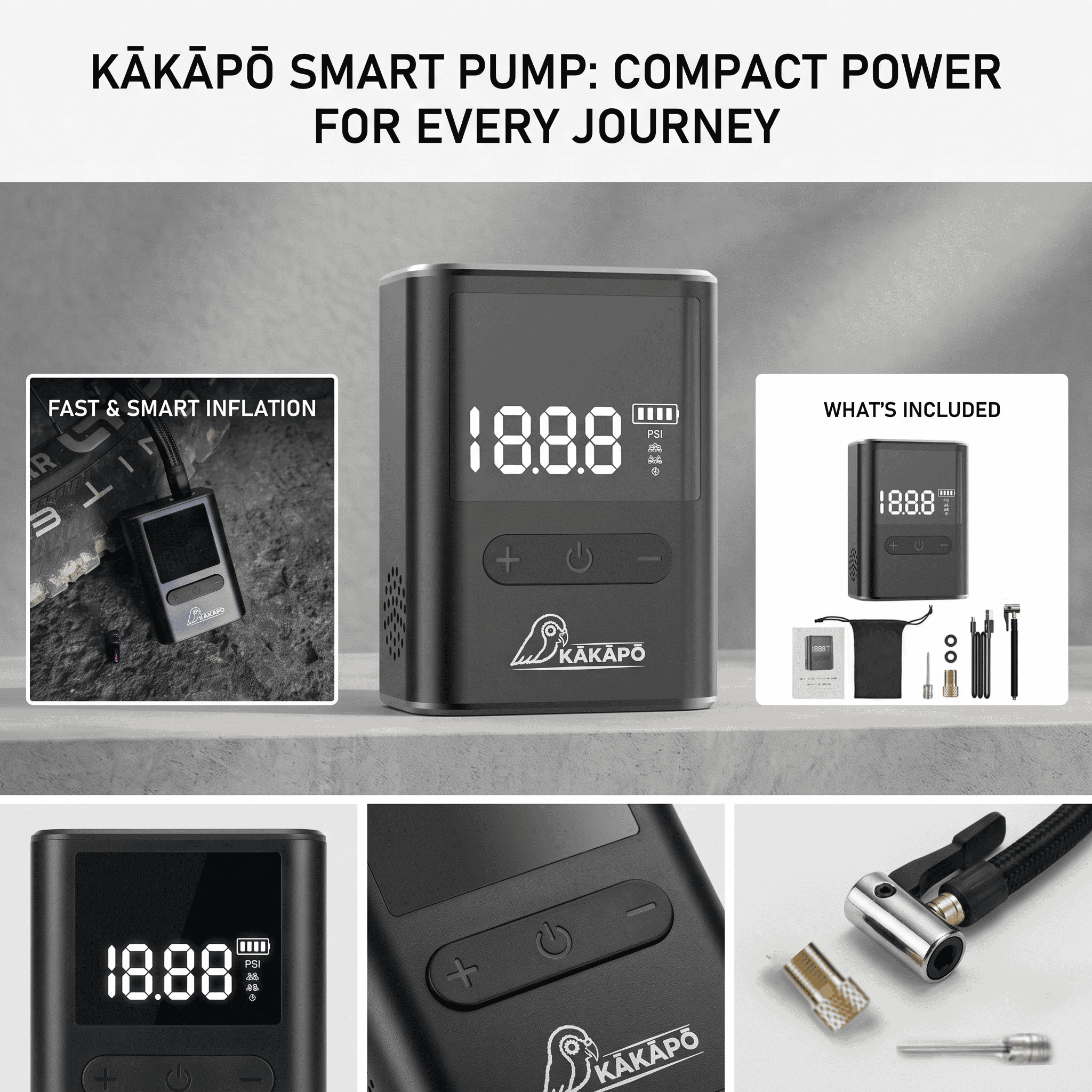 Kakapo Mini Portable Electric Bike & Tyre Pump (Black)