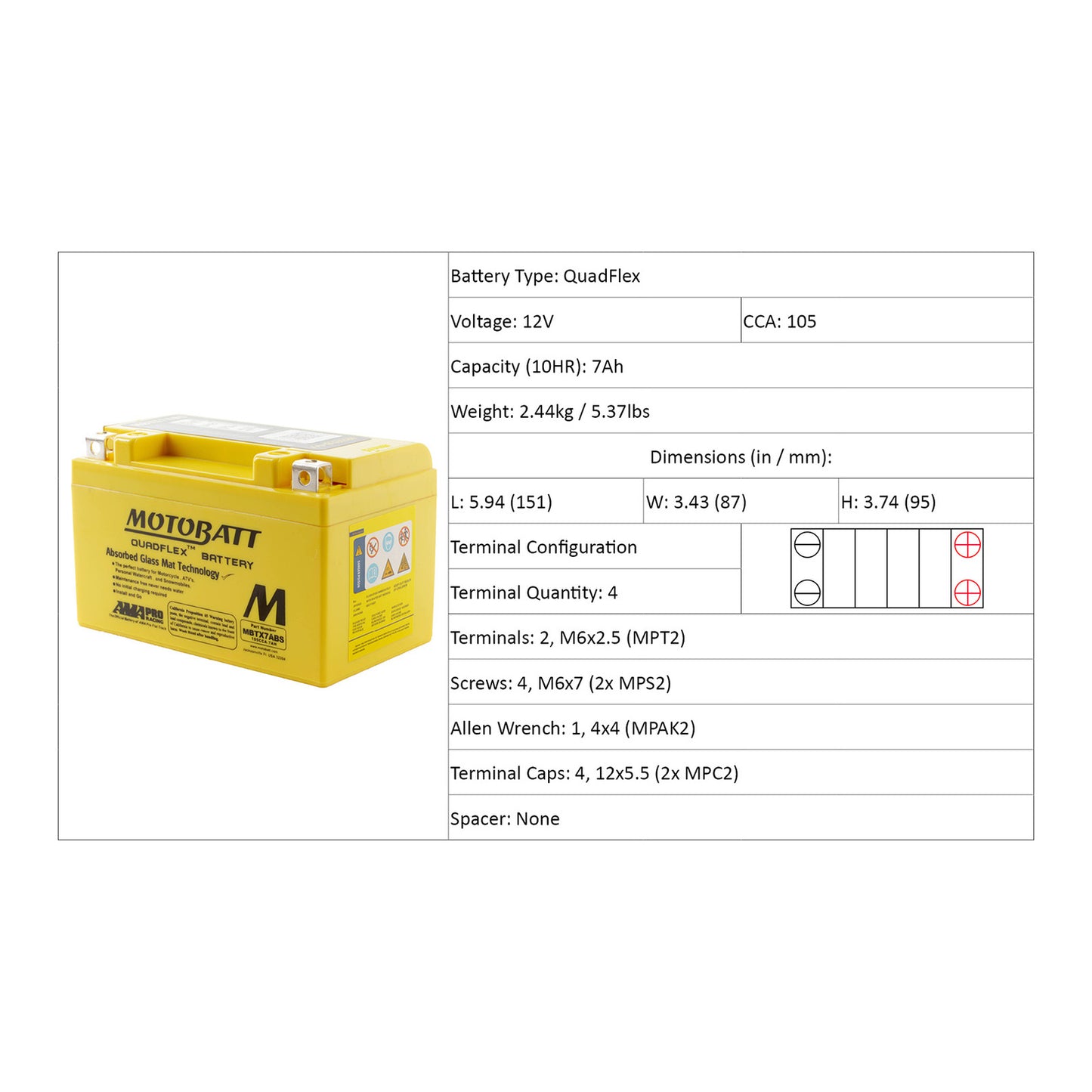 Motobatt Battery Quadflex AGM - MBTX7A-BS