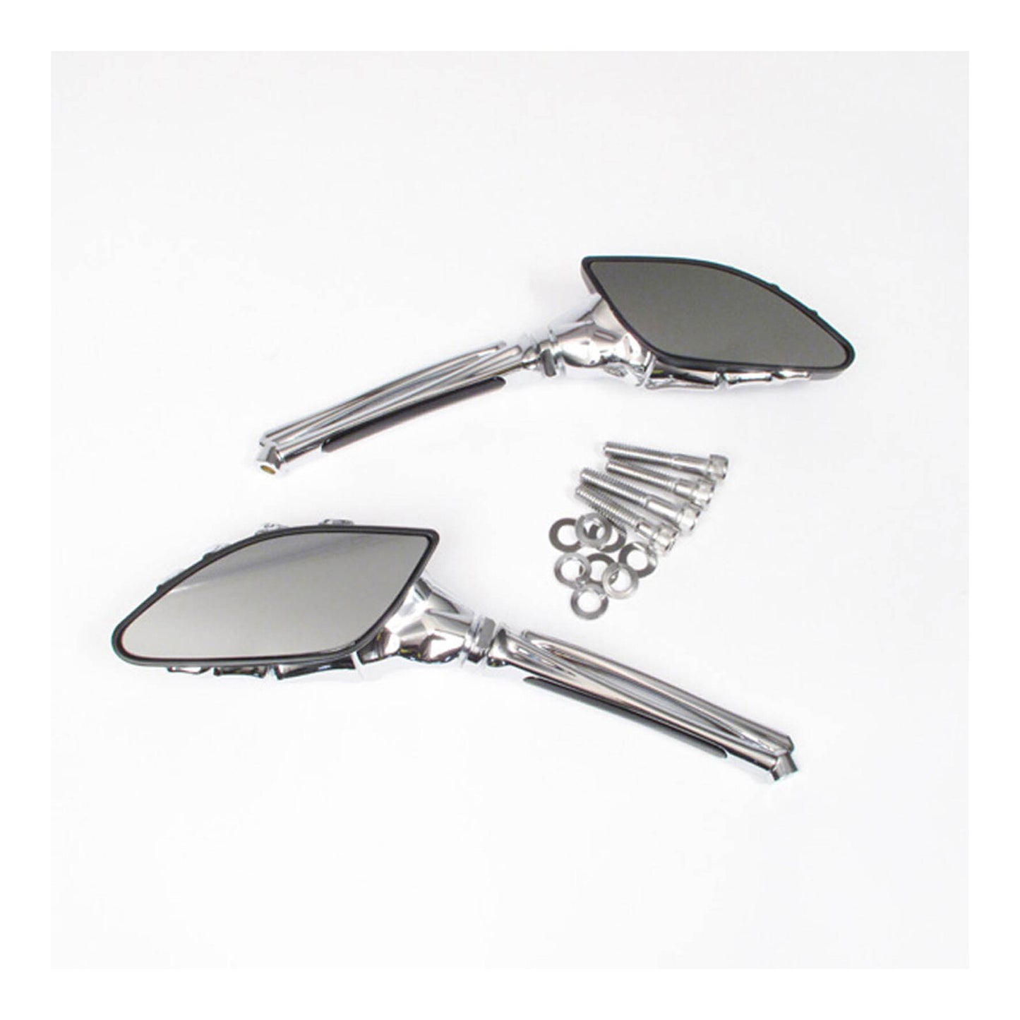 Whites Mirror - Universal Skeleton Hand Chrome / Black Harley (Pair)
