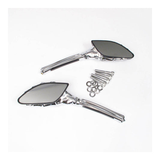 Whites Mirror - Universal Skeleton Hand Chrome / Black Harley (Pair)