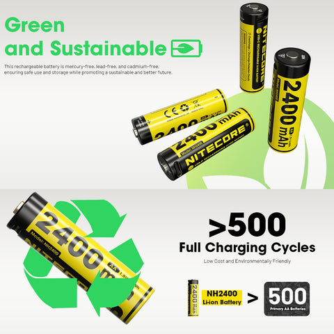 Nitecore Li Ion Rechargeable Aa Battery 2400 Mah 1.5 V 4 Pack Kit