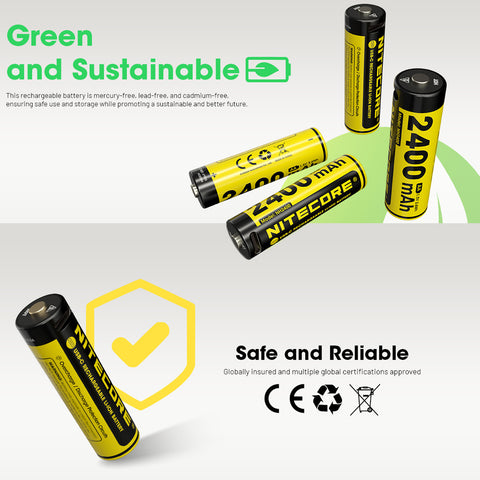 Nitecore Li Ion Rechargeable Aa Battery 2400 Mah 1.5 V 4 Pack Kit