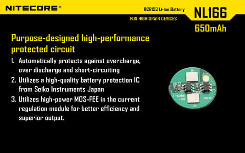 Nitecore Li Ion Rechargebale Battery Rcr123 A (3.7 V, 650m Ah)