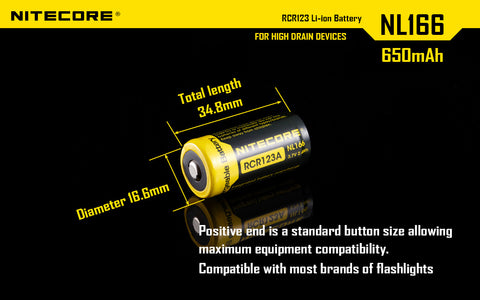 Nitecore Li Ion Rechargebale Battery Rcr123 A (3.7 V, 650m Ah)