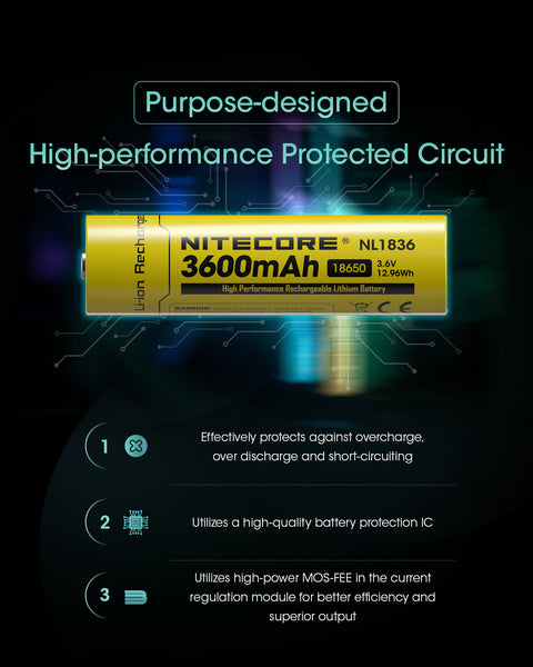 Nitecore Li Ion Rechargeable 18650 Battery 3600 Mah 3.6 V