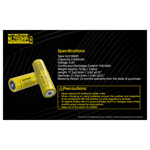Nitecore 21700i Rechargeable Battery 3.6 V 5000 Mah