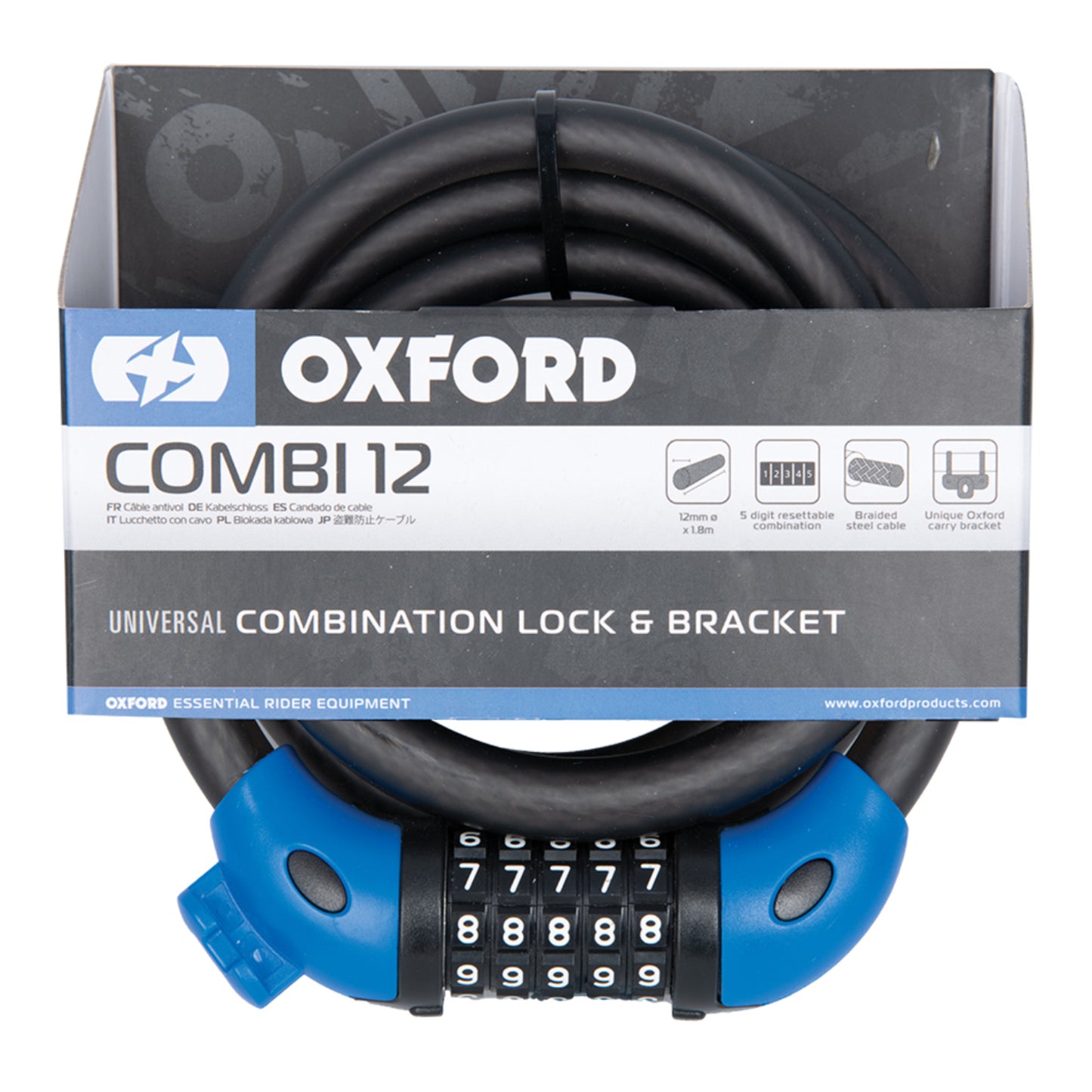 Oxford Combi 12 Combination Cable Lock - Smoke 12mm X 1800mm