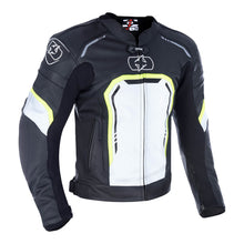 Oxford Strada Leather Jacket - Black / White / Fluro