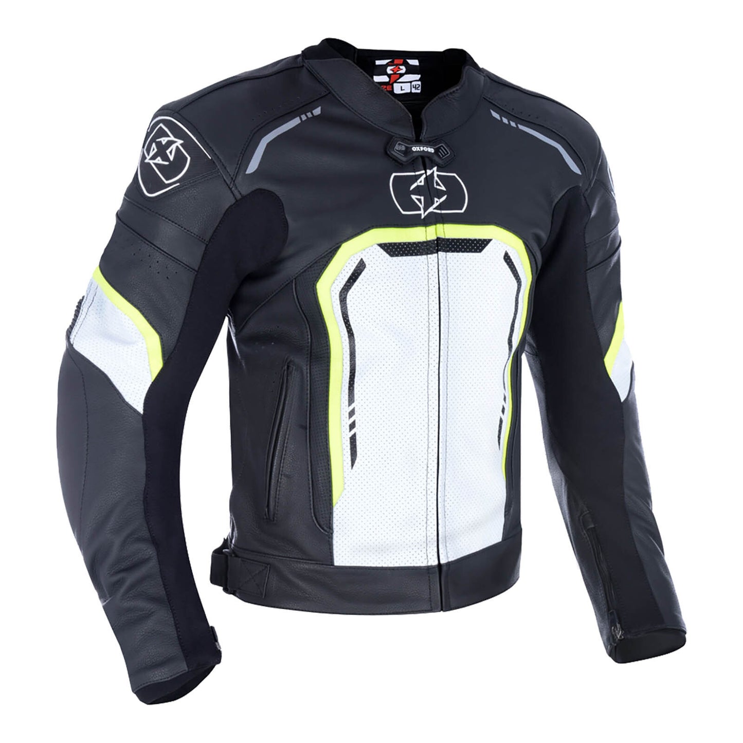 Oxford Strada Leather Jacket - Black / White / Fluro