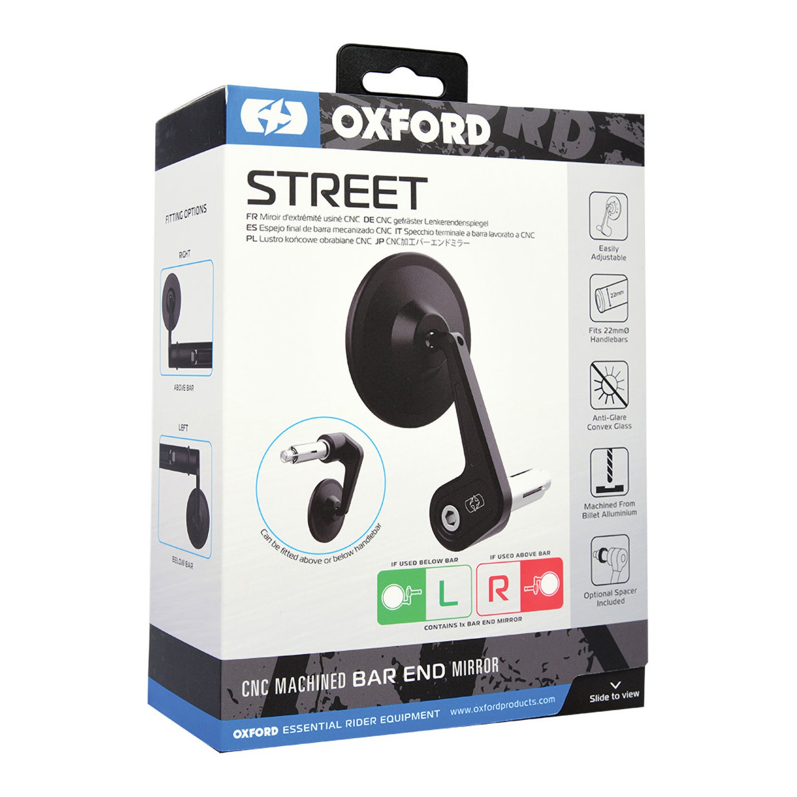 Oxford Street Billet Alloy Bar End Mirror Right - Black