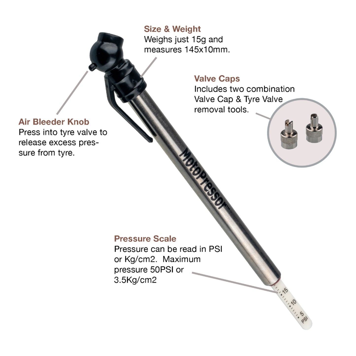 Rocky Creek Motopressor Pencil Tyre Gauge