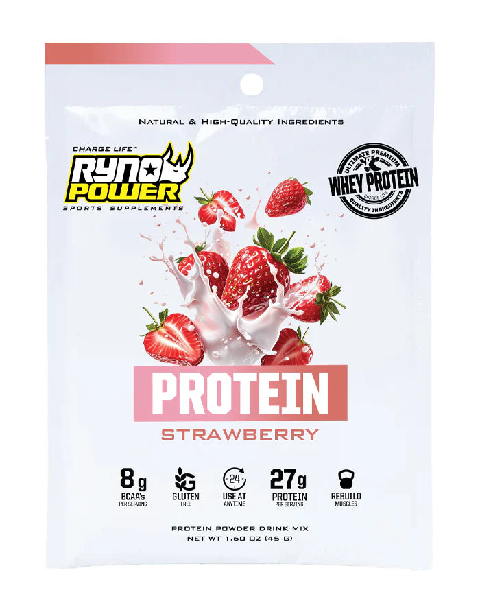 Ryno Power Premium Whey Protein Powder - Strawberry (Single Serving)