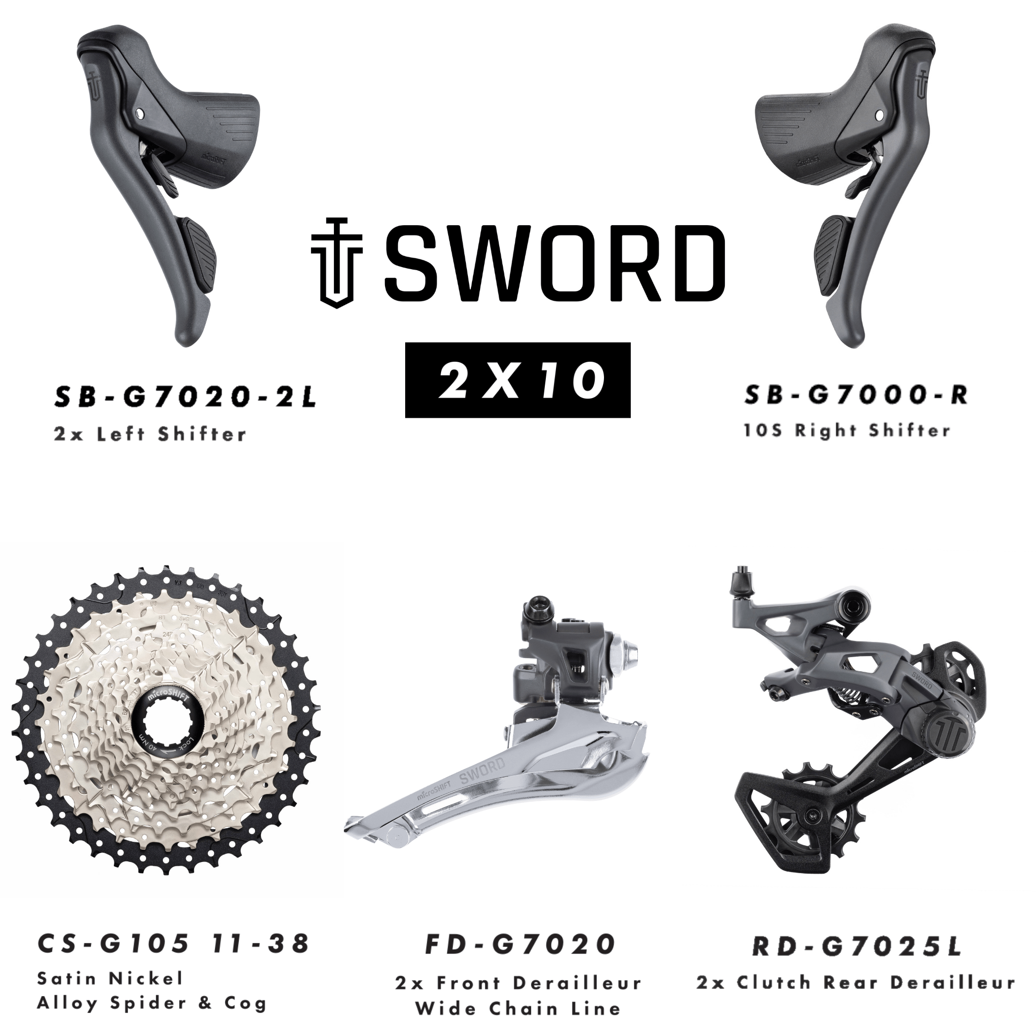 Microshift Sword 2x10 Groupset without Crankset