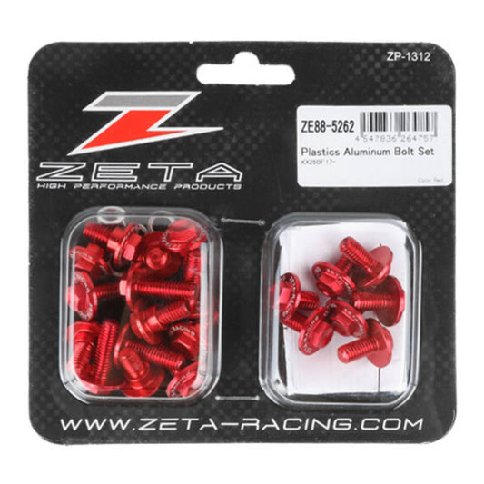 Zeta Aluminum Bolt Set Plastics Kawasaki KX250/F '17-20 25 pcs - Red