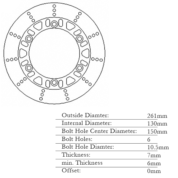 Tourmax (Japan) Rear Brake Disc 260mm Thickness: 7.0mm