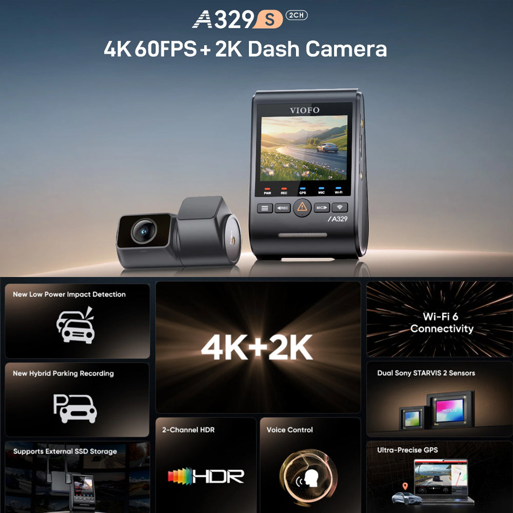 VIOFO DASHCAM A329 4K FRONT 2K REAR CHANNEL WIFI 6 GPS