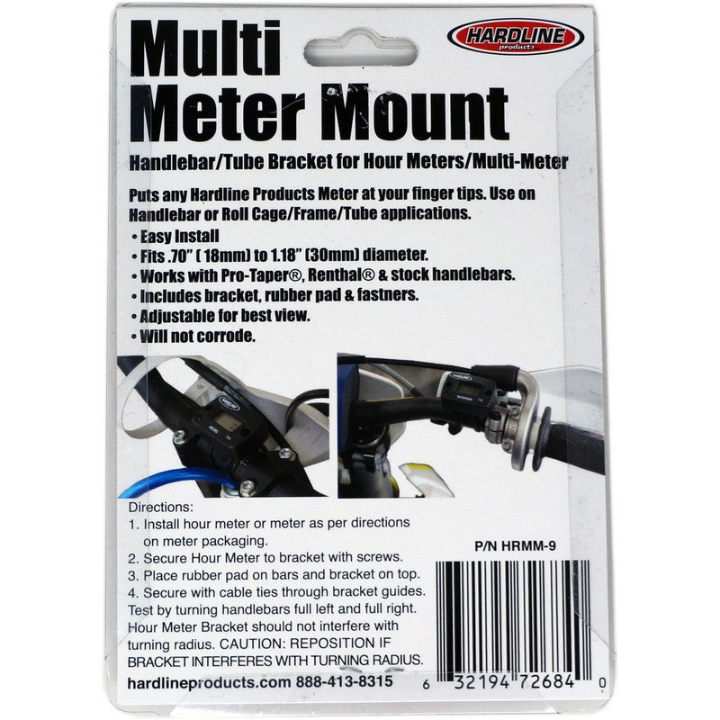 MULTIMETER MOUNT BRACKET FOR HANDLEBAR OR TUBE INSTALLATION OF HARDLINE PRODUCTS HOUR METERS.