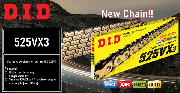 DID Pro Street X-Ring Chain - Made in Japan - 525VX x 120ZB X'Ring solid bush DID chain
