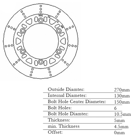Tourmax (Japan) Front Brake Disc 270mm Thickness: 5.0mm