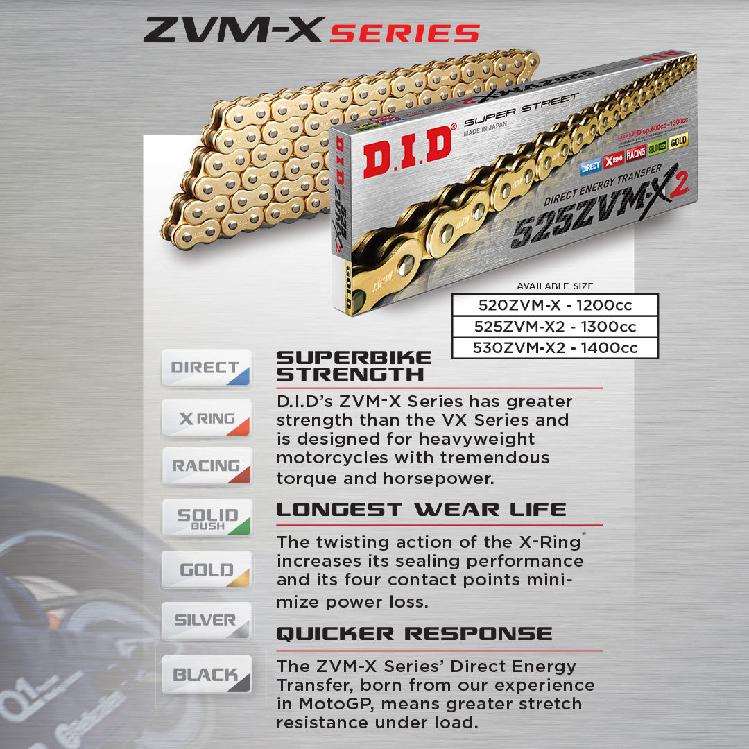 525ZVM-X2 x 120ZB G&G^ X'Ring DID chain w/rivet link (525ZVMX2120G