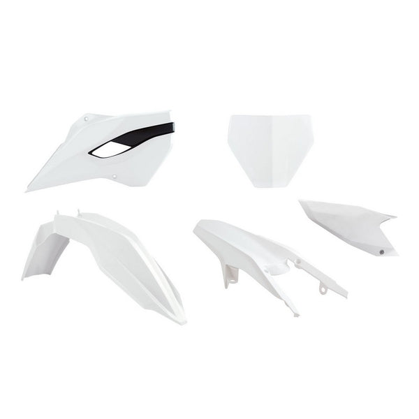 *RTECH PLASTIC MX STYLE FRONT/REAR FENDER FRONT NUMBER PLATE RADIATOR SHROUD & SIDE PANEL WHITE