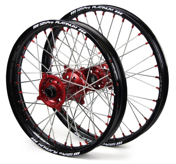 Wheel Set Complete Sm Pro Platinum Front & Rear Honda Crf150 R 07 21 Red Hubs Black Rims